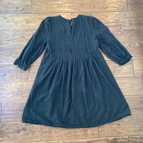Madewell Embroidered Pintuck Mini Dress 100% Cotton Black Women's Small Prairie - Picture 2 of 8